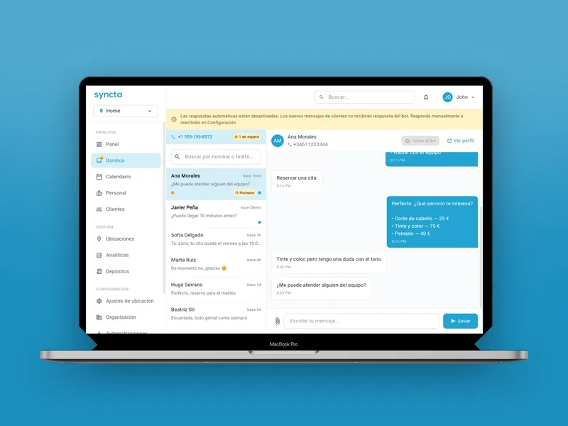 Syncta: WhatsApp booking CRM for salons, barbershops and studios