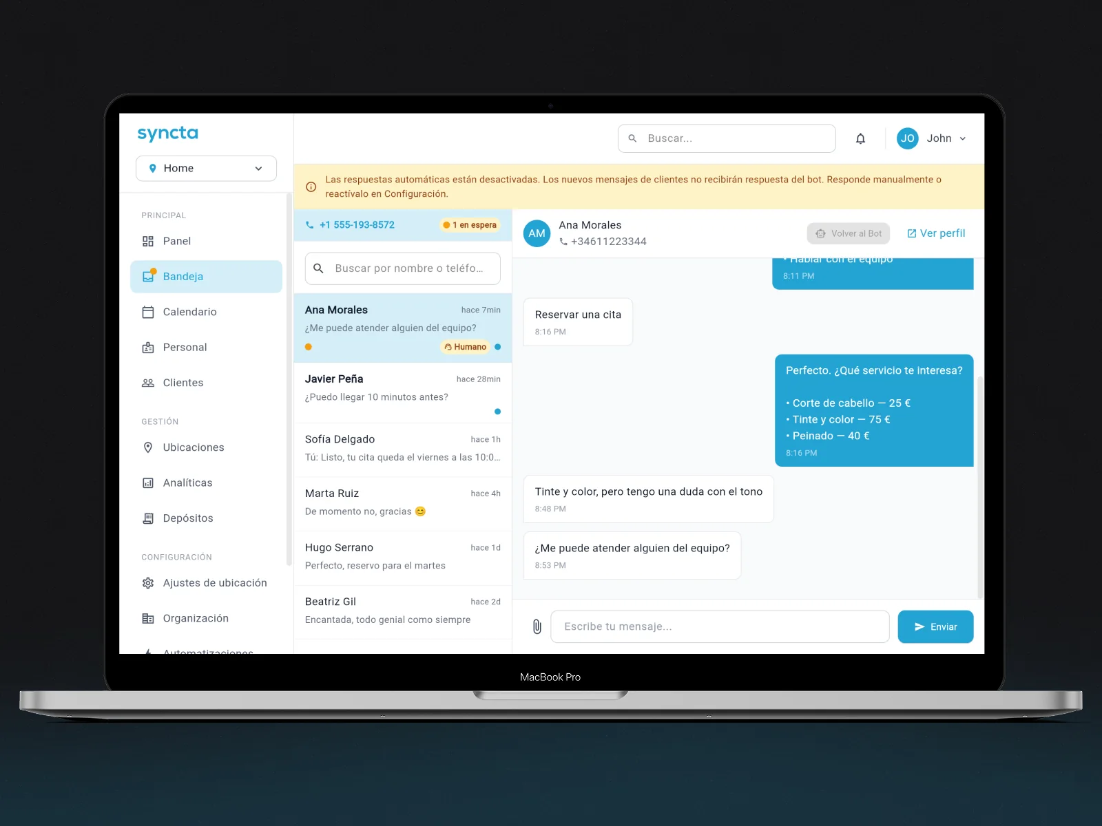 Syncta: WhatsApp booking CRM for salons, barbershops and studios